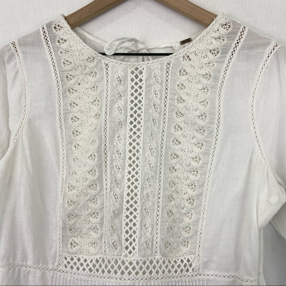 Free People Little Wings Lace Tunic Dress White Linen Beach Summer Peasant Large - Picture 4 of 10
